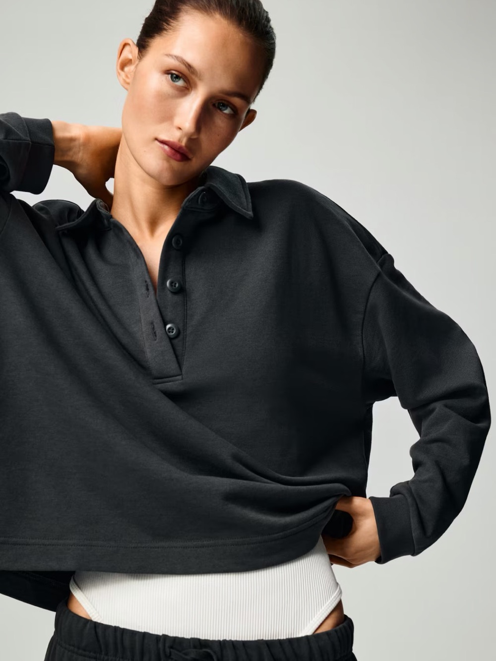 H&M Charcoal Cropped Polo Sweatshirt